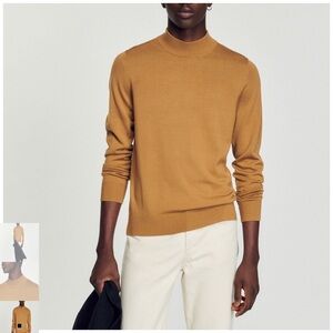 NWT SANDRO FUNNEL NECK SWEATER in Light Brown SZ XXL